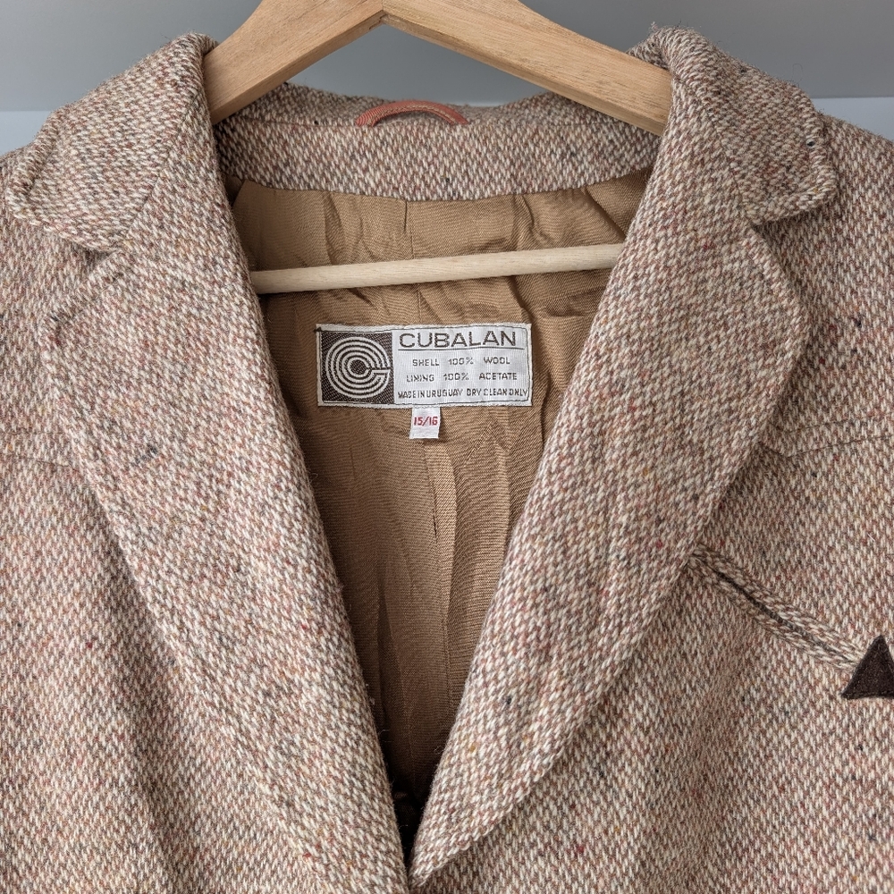 Vintage Women's Wool Blazer Brown Cream Size 12 - 14 Light Academia Preppy Twee - Picture 6 of 11